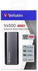 Išorinis SSD diskas Verbatim Vx500 120GB, USB 3.1, Gen 2, pilkas / V47441 kaina ir informacija | Verbatim Kompiuterinė technika | pigu.lt