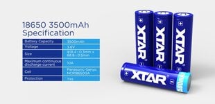 Батарея Li-ion 18650, с защитой, 3500mAh, 3.7 В, XTAR цена и информация | Батарейки | pigu.lt