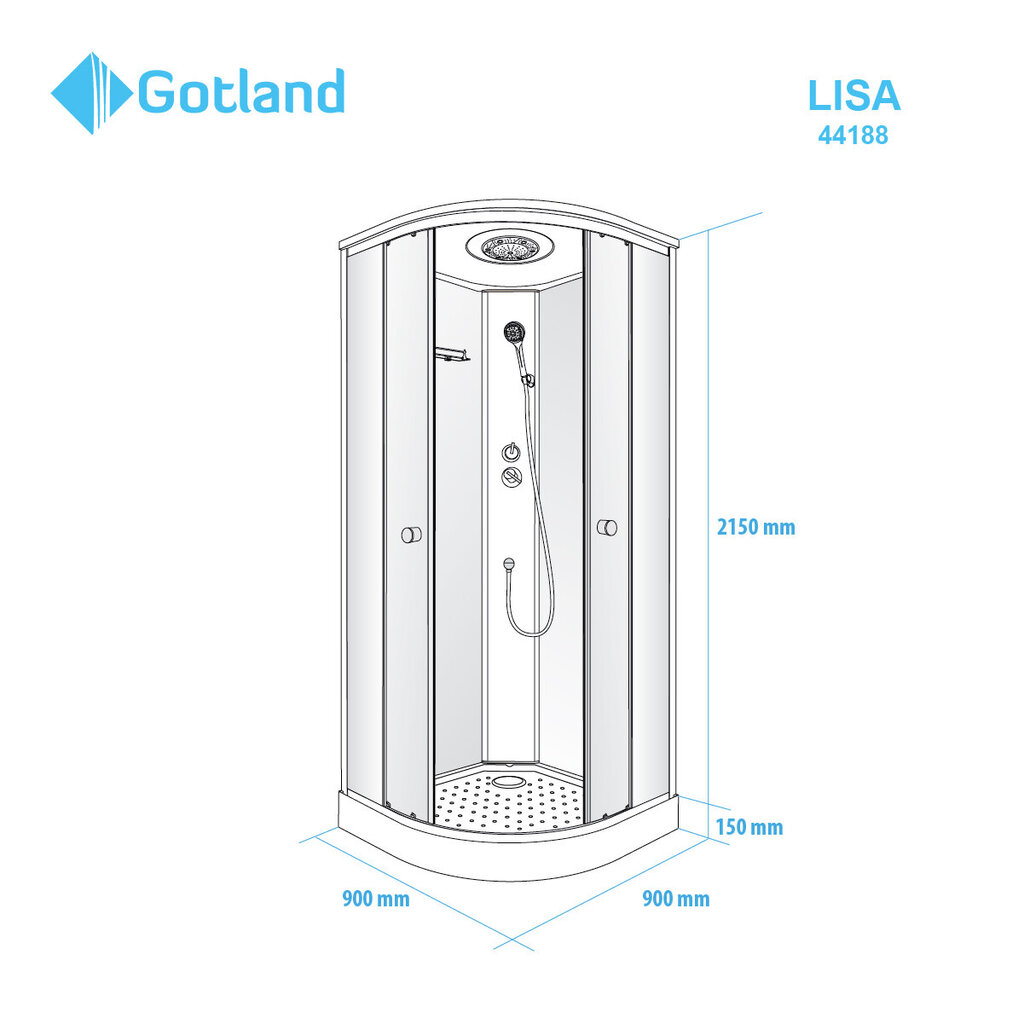 Uždara dušo kabina Gotland Lisa 90x90x215 cm kaina ir informacija | Hidromasažinės dušo kabinos | pigu.lt