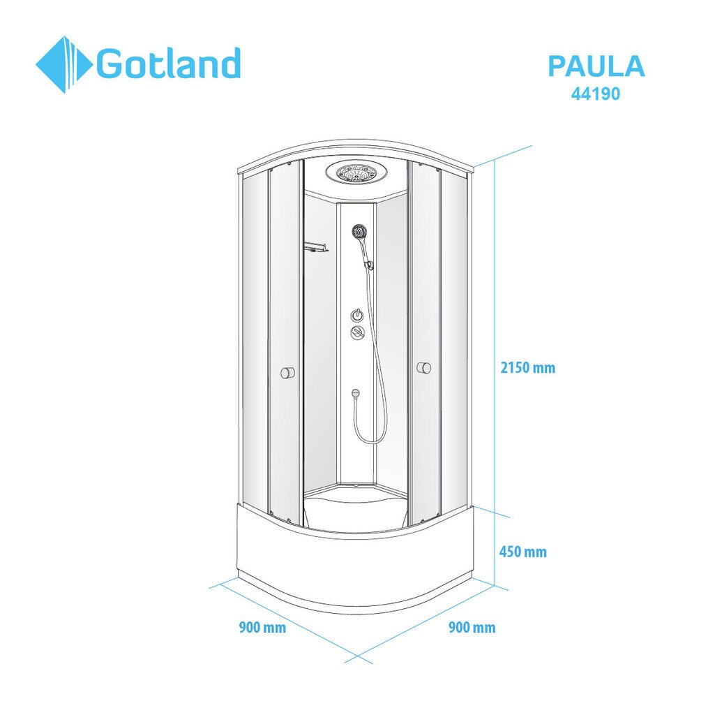 Dušo kabina Gotland Paula 90X90X215 kaina ir informacija | Dušo kabinos | pigu.lt