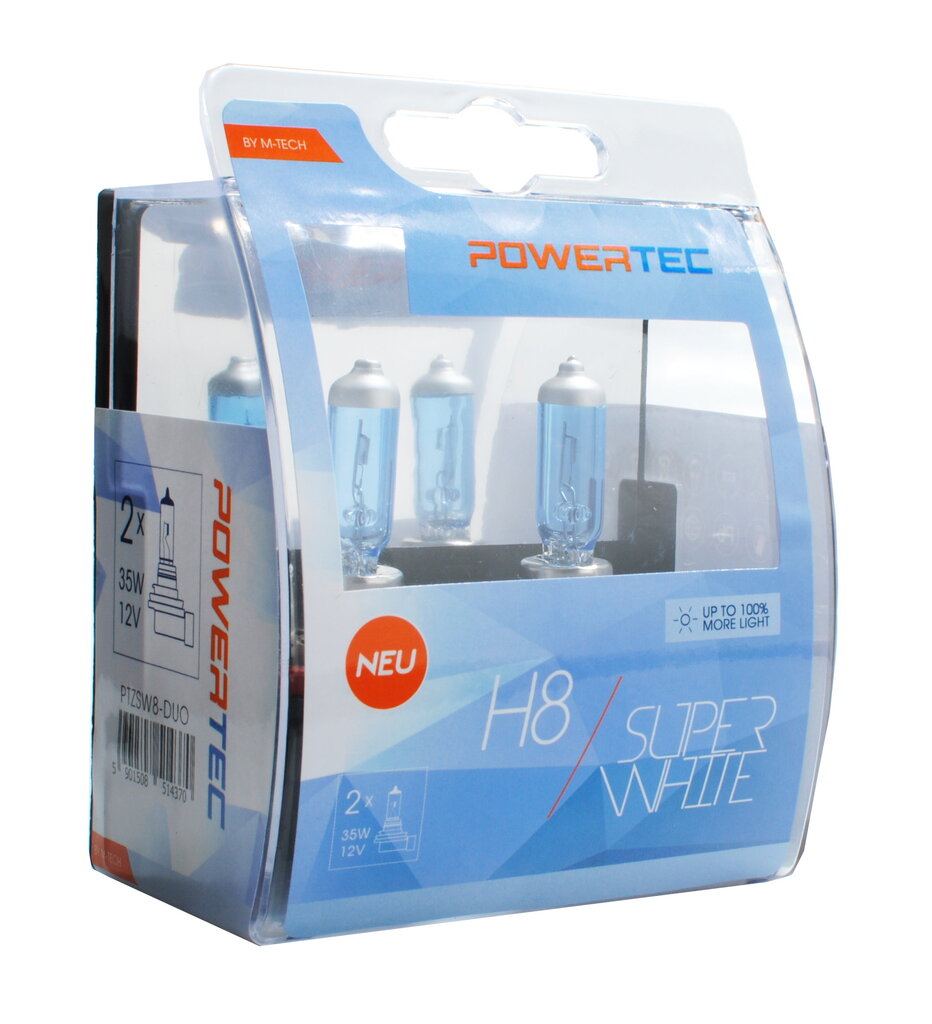 Automobilinės lemputės M-Tech Powertec SuperWhite H8 12V, 2 vnt. цена и информация | Automobilių lemputės | pigu.lt