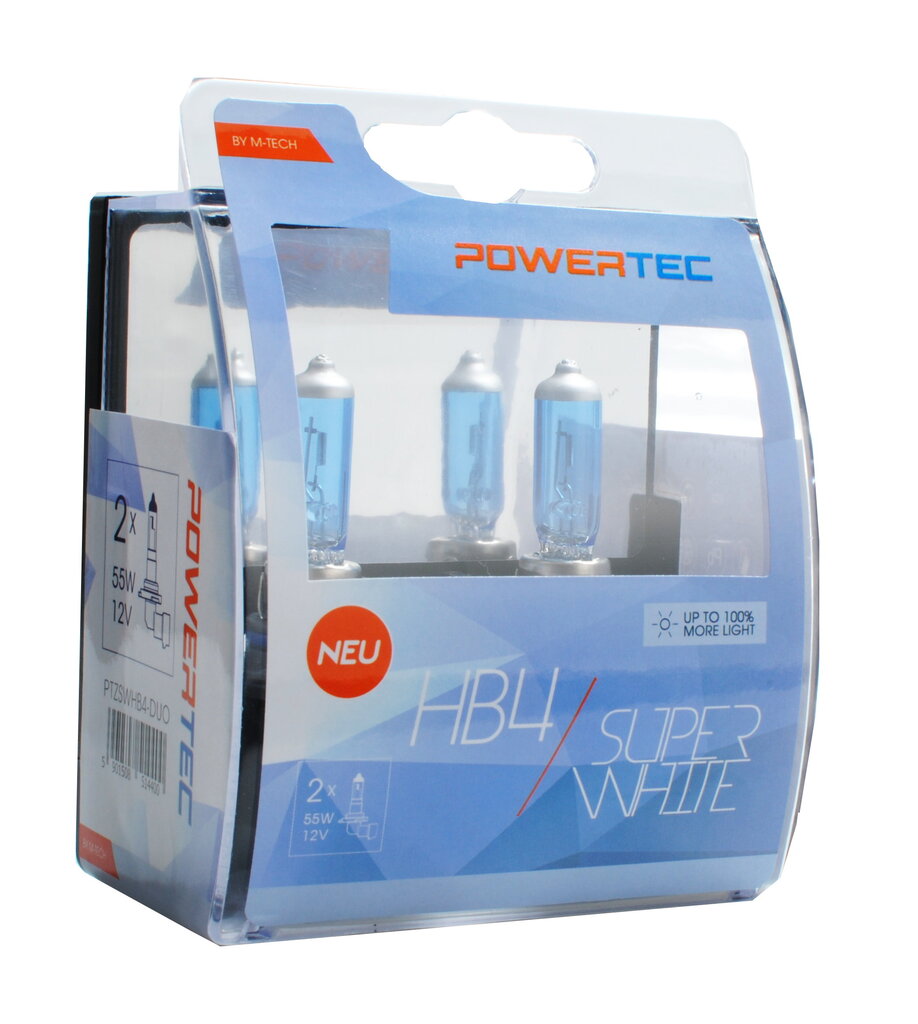 Automobilinės lemputės M-Tech Powertec SuperWhite HB4 12V, 2 vnt. kaina ir informacija | Automobilių lemputės | pigu.lt