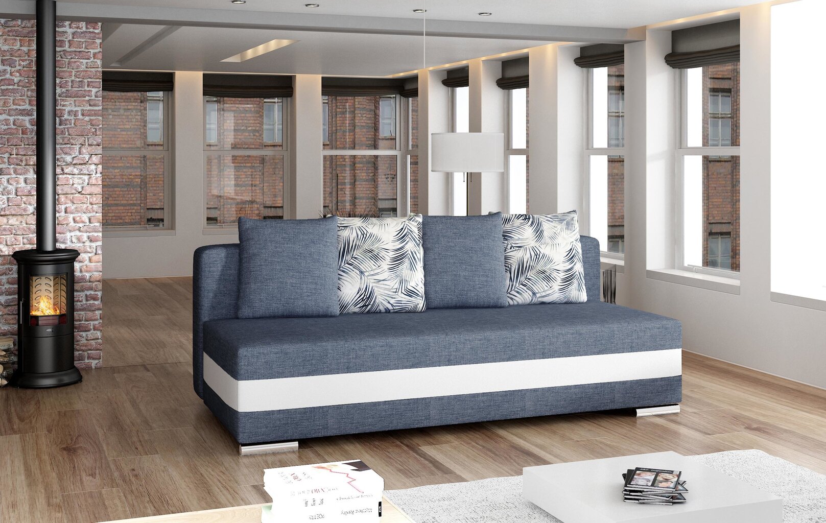 Sofa NORE Calia, mėlyna/balta kaina ir informacija | Sofos | pigu.lt