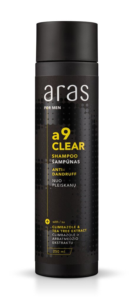 Šampūnas nuo pleiskanų su Climbazole ir arbatmedžio ekstraktu Aras a9 Clear vyrams 250 ml kaina ir informacija | Šampūnai | pigu.lt