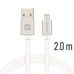 USB Kabelis Swissten Textile 3A Lightning, 2.0 m, sidabrinės spalvos kaina ir informacija | Swissten Buitinė technika ir elektronika | pigu.lt