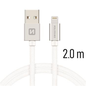 USB Kabelis Swissten Textile 3A Lightning, 2.0 m, sidabrinės spalvos kaina ir informacija | Kabeliai ir laidai | pigu.lt