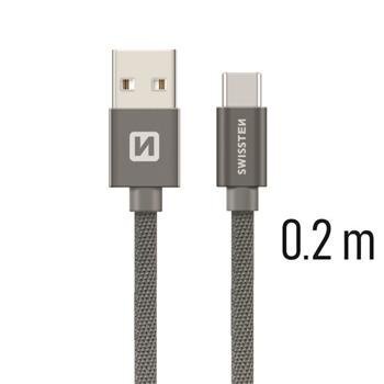 Universalus kabelis Swissten Textile USB-C 3.1, 0.2 m, pilkos spalvos kaina ir informacija | Laidai telefonams | pigu.lt