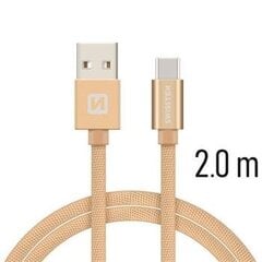 Universalus kabelis Swissten Textile USB-C 3.1, 2.0 m, auksinės spalvos kaina ir informacija | Laidai telefonams | pigu.lt