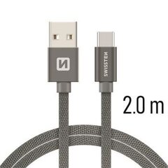 Universalus kabelis Swissten Textile USB-C 3.1, 2.0 m, pilkos spalvos kaina ir informacija | Laidai telefonams | pigu.lt
