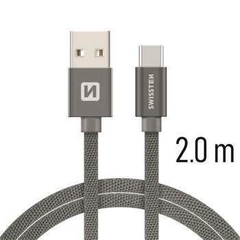 Universalus kabelis Swissten Textile USB-C 3.1, 2.0 m, pilkos spalvos цена и информация | Laidai telefonams | pigu.lt