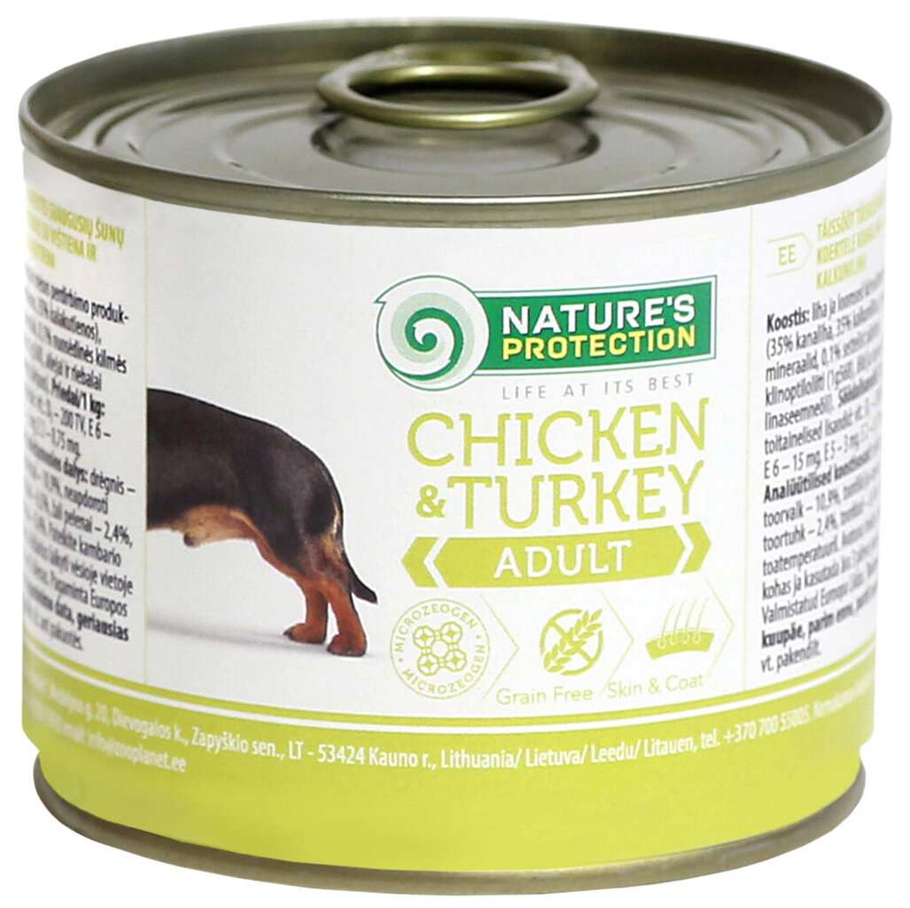 Nature's Protection Adult Chicken & Turkey konservai šunims su vištiena ir kalakutiena, 200g kaina ir informacija | Konservai šunims | pigu.lt