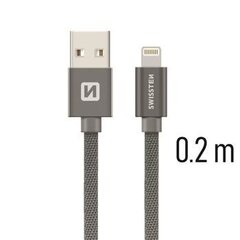 USB-кабель Swissten Textile 3A Lightning, 0,2 м, серый цена и информация | Кабели и провода | pigu.lt