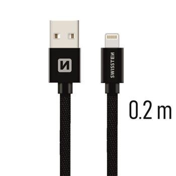 USB Kabelis Swissten Textile 3A Lighthing, 0.2 m, juodos spalvos kaina ir informacija | Kabeliai ir laidai | pigu.lt