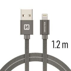 USB Kabelis Swissten Textile 3A Lighthing, 1.2 m, pilkos spalvos kaina ir informacija | Kabeliai ir laidai | pigu.lt