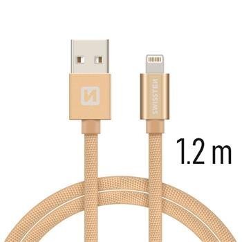USB Kabelis Swissten Textile 3A Lighthing, 1.2 m, auksinės spalvos kaina ir informacija | Kabeliai ir laidai | pigu.lt