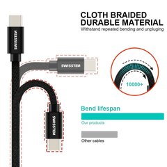 Universalus kabelis Swissten Textile USB-C 3.0, 1.2 m, sidabrinės spalvos kaina ir informacija | Laidai telefonams | pigu.lt