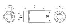 Prailginta šešiakampė galvutė Yato, CrV, 1/2, 9mm, L 7 kaina ir informacija | Mechaniniai įrankiai | pigu.lt