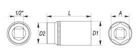 Торцевая головка 12.0mm, удлиненная, CrV, 1/2'', YATO цена и информация | Механические инструменты | pigu.lt