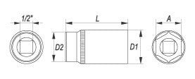 Prailginta šešiakampė galvutė , CrV, 1/2, 18mm, L7 kaina ir informacija | Mechaniniai įrankiai | pigu.lt