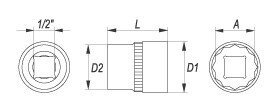 Dvylikakampė galvutė Yato, 27 mm, 1/2 kaina ir informacija | Mechaniniai įrankiai | pigu.lt