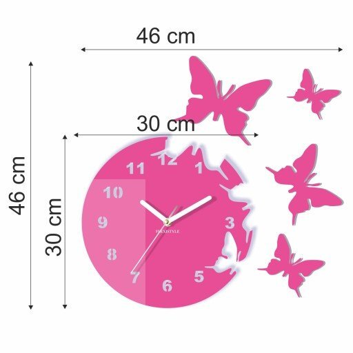 Sieninis laikrodis Skrajojantys drugeliai. Apvalus su skaičiais kaina ir informacija | Laikrodžiai | pigu.lt