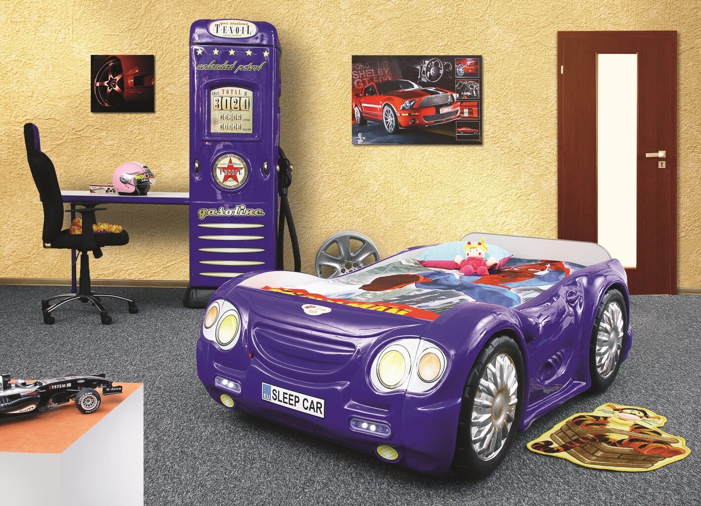 Lova su čiužiniu Sleep Car, 90x180 cm, mėlyna kaina ir informacija | Vaikiškos lovos | pigu.lt