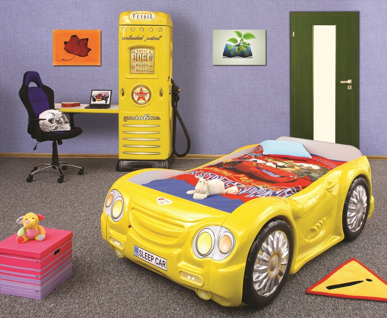 Lova su čiužiniu Sleep Car, 90x180 cm, geltona kaina ir informacija | Vaikiškos lovos | pigu.lt