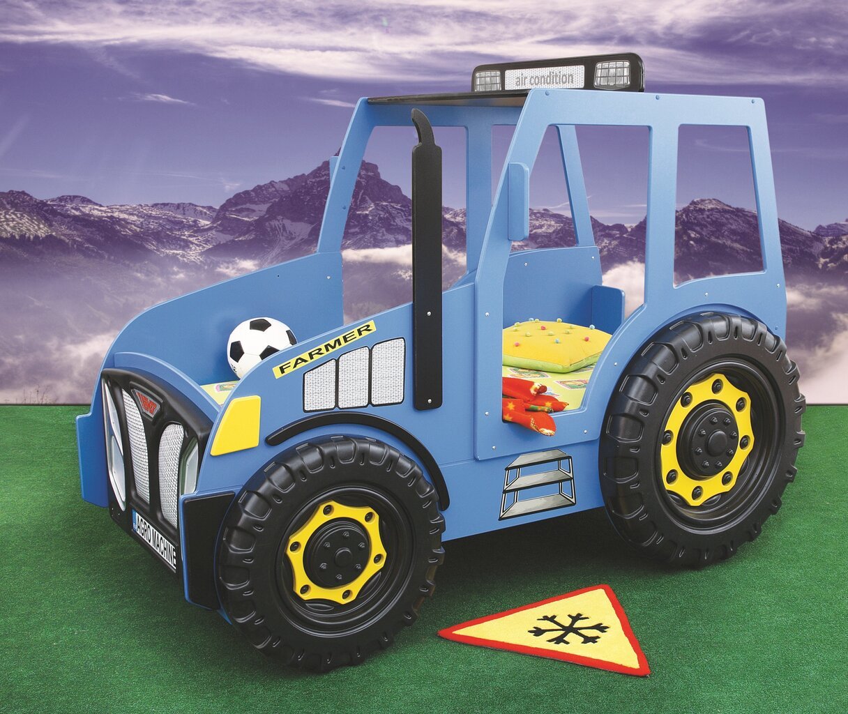 Lova su čiužiniu Tractor, 90x180 cm, mėlyna kaina ir informacija | Vaikiškos lovos | pigu.lt