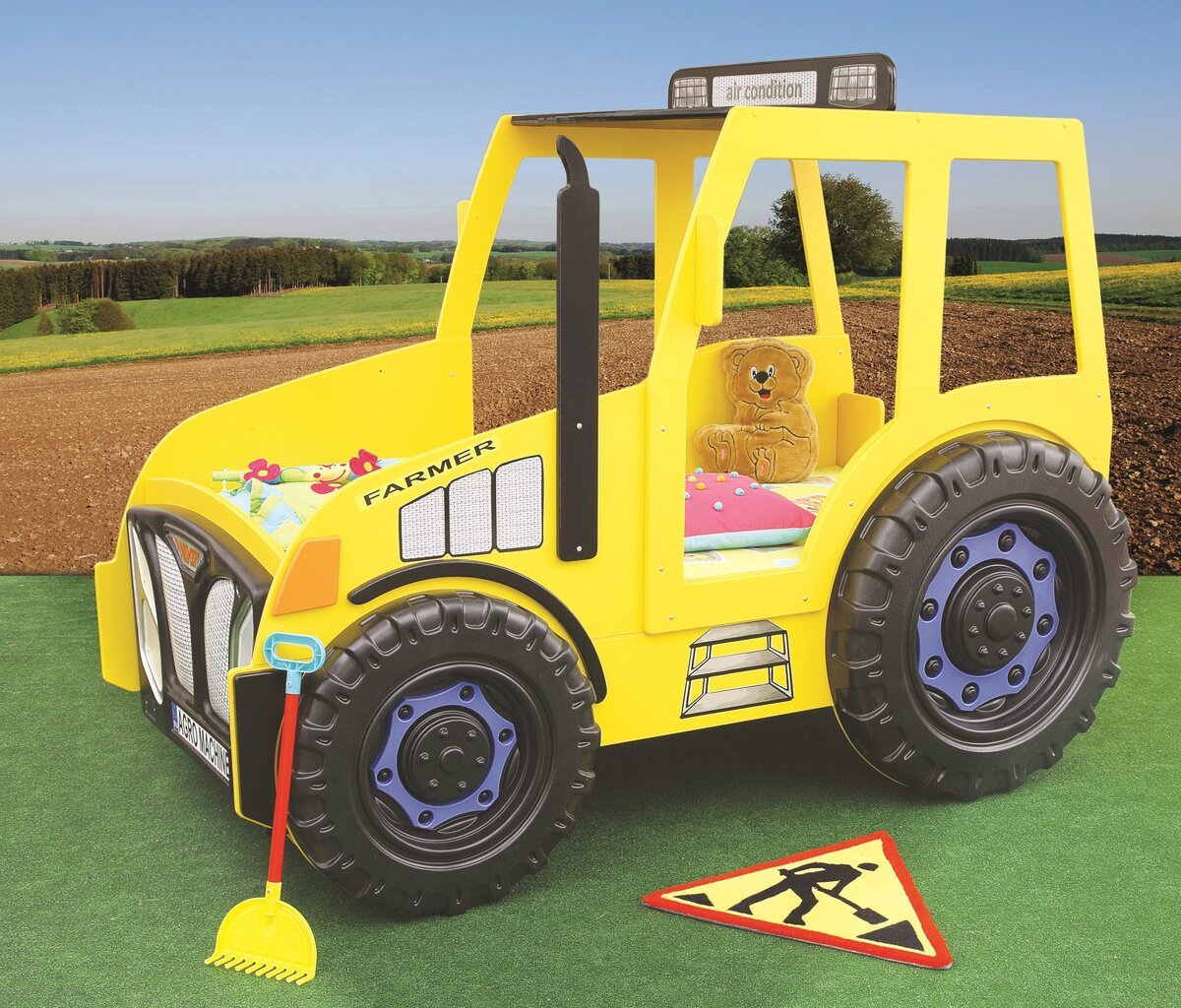 Lova su čiužiniu Tractor, 90x180 cm, geltona цена и информация | Vaikiškos lovos | pigu.lt