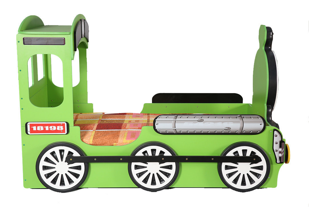 Lova su čiužiniu Lokomotive, 90x190 cm, žalia kaina ir informacija | Vaikiškos lovos | pigu.lt