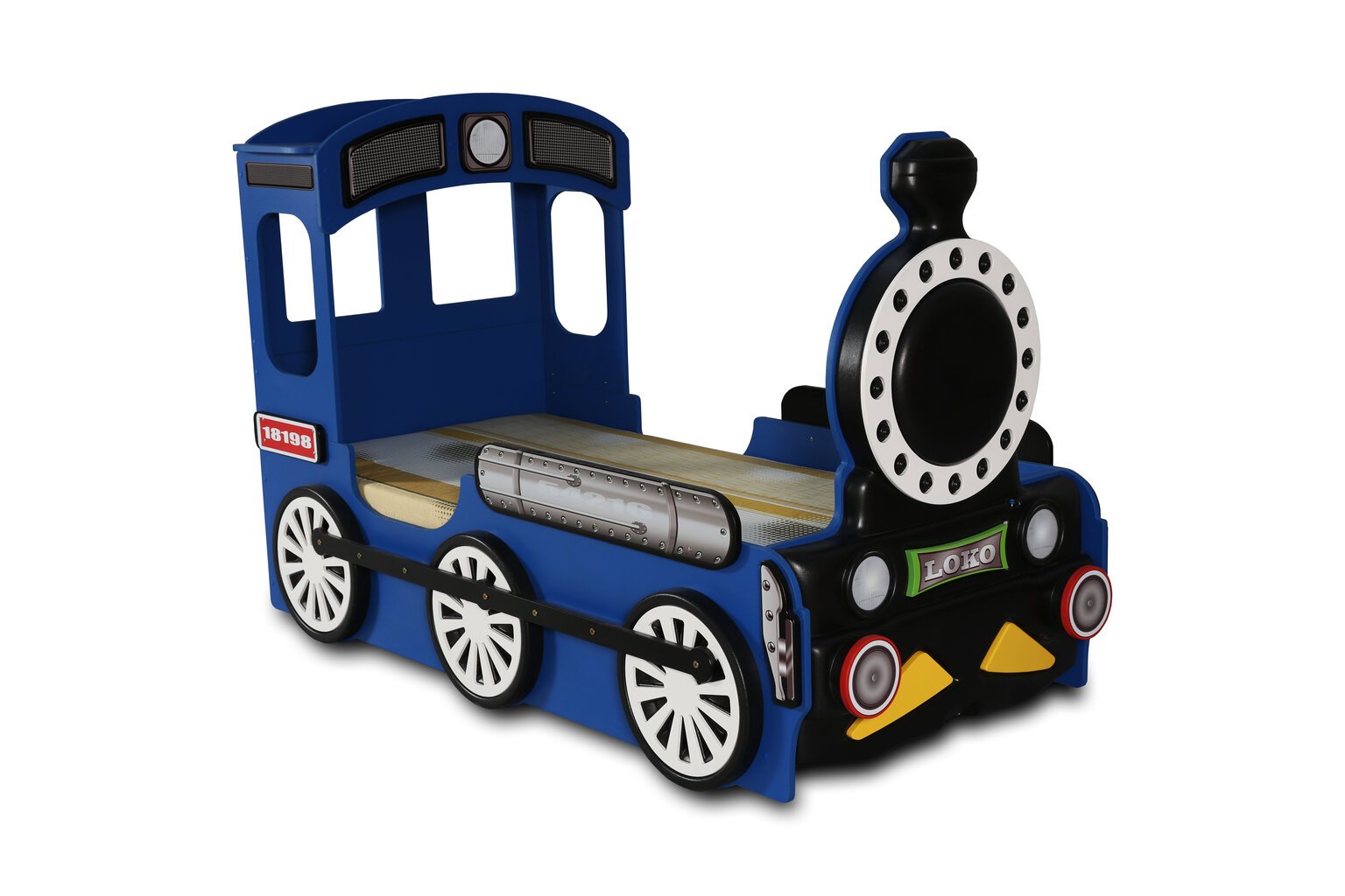 Lova su čiužiniu Lokomotive, 90x190 cm, mėlyna kaina ir informacija | Vaikiškos lovos | pigu.lt