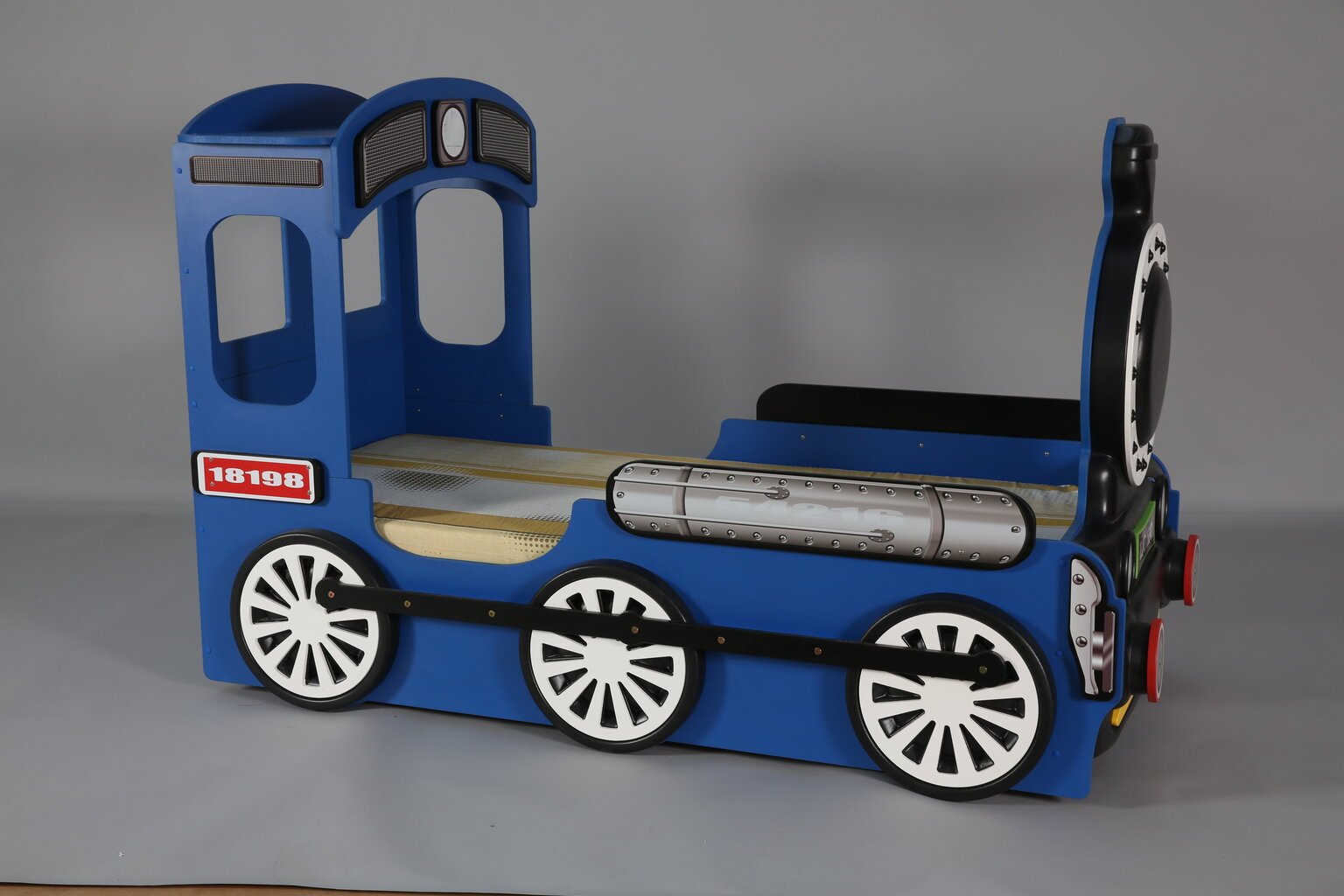 Lova su čiužiniu Lokomotive, 90x190 cm, mėlyna kaina ir informacija | Vaikiškos lovos | pigu.lt