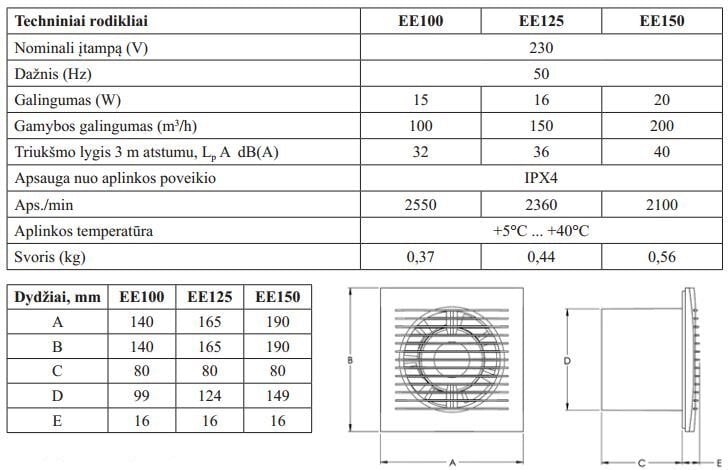 Elektrinis ištraukimo ventiliatorius Europlast E-EXTRA EE100, Ø100 mm kaina ir informacija | Vonios ventiliatoriai | pigu.lt