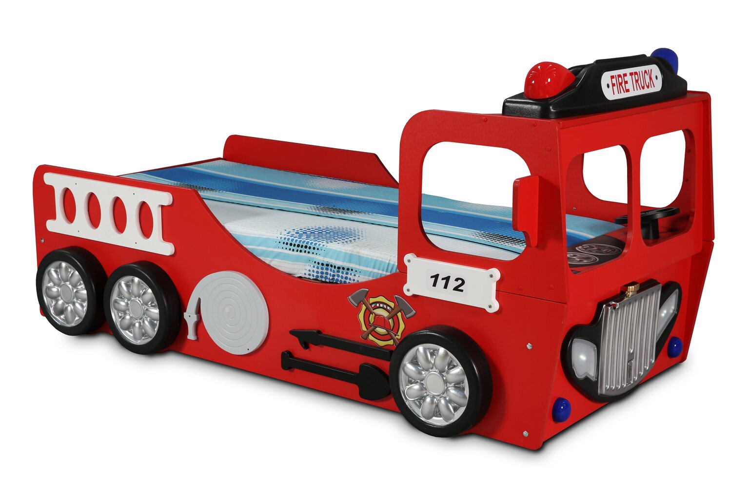 Lova su čiužiniu Fire Truck Single, 90x190 cm, raudona цена и информация | Vaikiškos lovos | pigu.lt