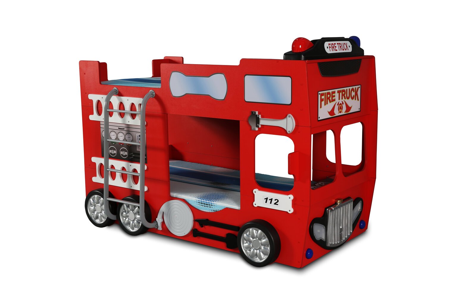 Dviaukštė lova su čiužiniais Fire Truck Double 90x190 cm, raudona цена и информация | Vaikiškos lovos | pigu.lt