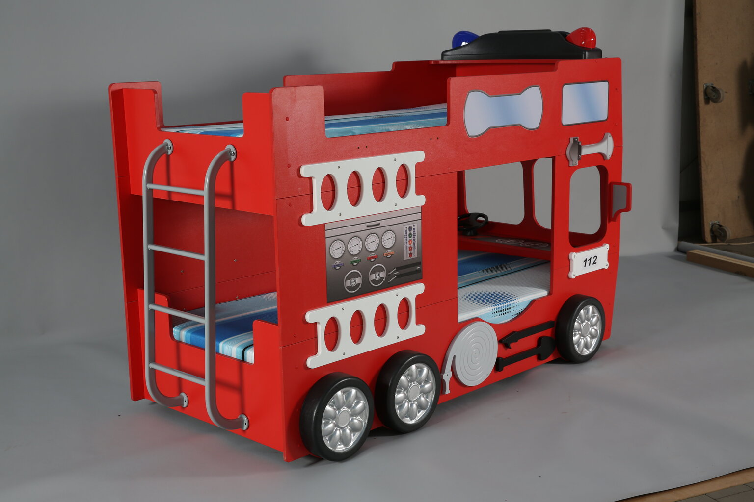 Dviaukštė lova su čiužiniais Fire Truck Double 90x190 cm, raudona цена и информация | Vaikiškos lovos | pigu.lt