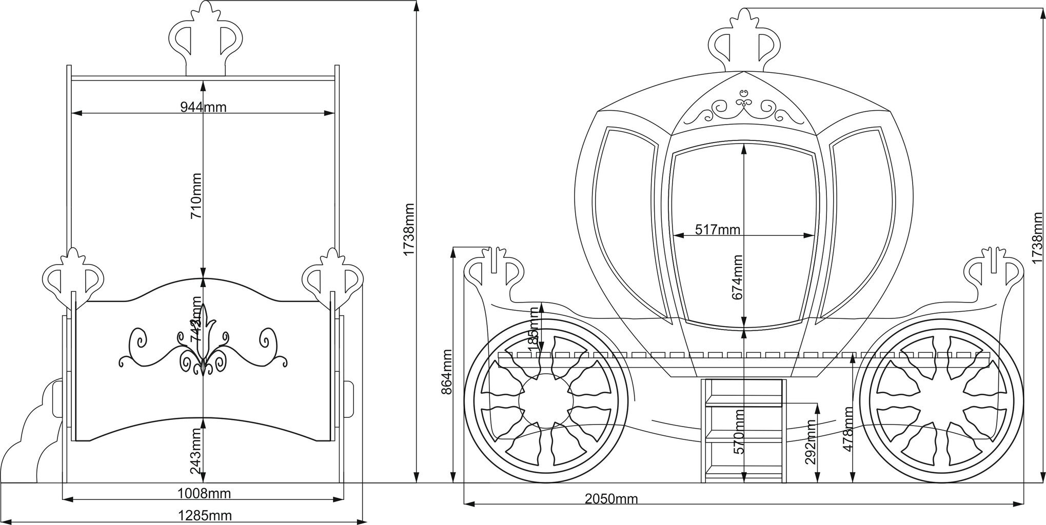 Lova su čiužiniu Princess Carriage, 90x180 cm, rožinė kaina ir informacija | Vaikiškos lovos | pigu.lt