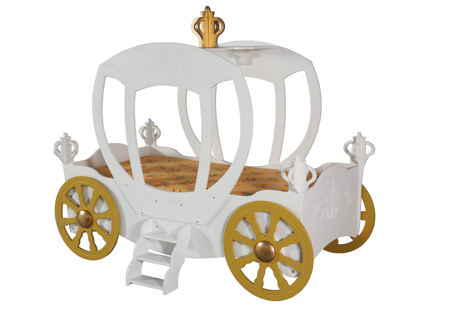 Lova su čiužiniu Princess Carriage, 90x180 cm, balta kaina ir informacija | Vaikiškos lovos | pigu.lt