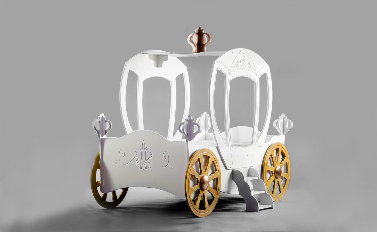 Lova su čiužiniu Princess Carriage, 90x180 cm, balta цена и информация | Vaikiškos lovos | pigu.lt