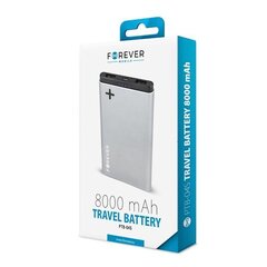 Портативный внешний аккумулятор Forever PTB-04S, 8000 мАч, предназначен для LED / USB 2A, серебряного цвета цена и информация | Зарядные устройства Power bank  | pigu.lt