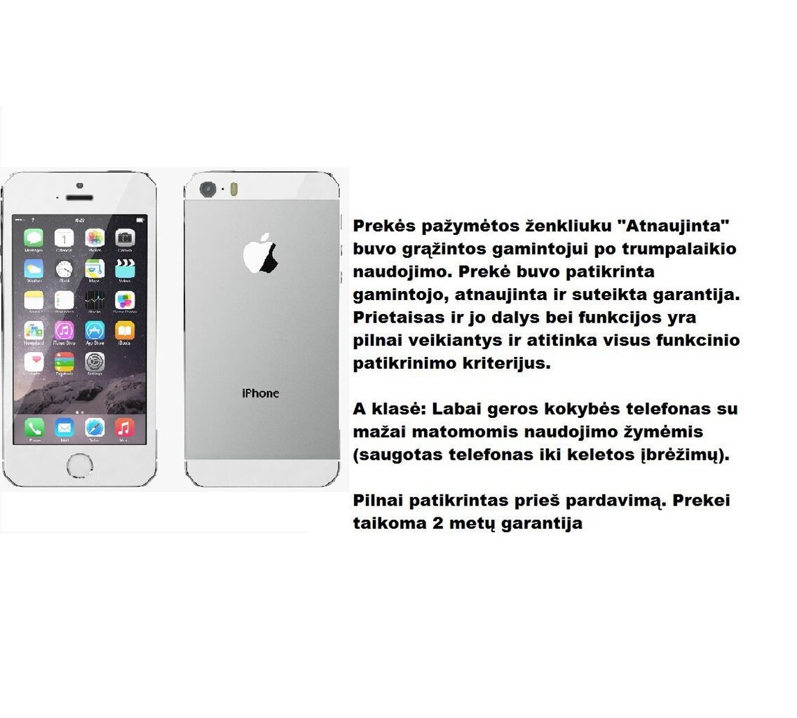 Apple iPhone 5S 16GB, Sidabrinė (Atnaujinta) A-klasė kaina ir informacija | Mobilieji telefonai | pigu.lt