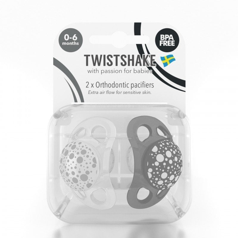 Silikoninis čiulptukas Twistshake, 0-6 mėn., 2 vnt., black/white kaina ir informacija | Čiulptukai | pigu.lt