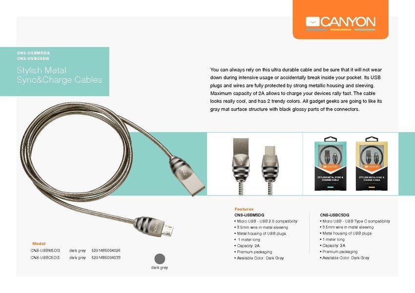 Canyon, USB-C/USB-A, 1 m kaina ir informacija | Kabeliai ir laidai | pigu.lt