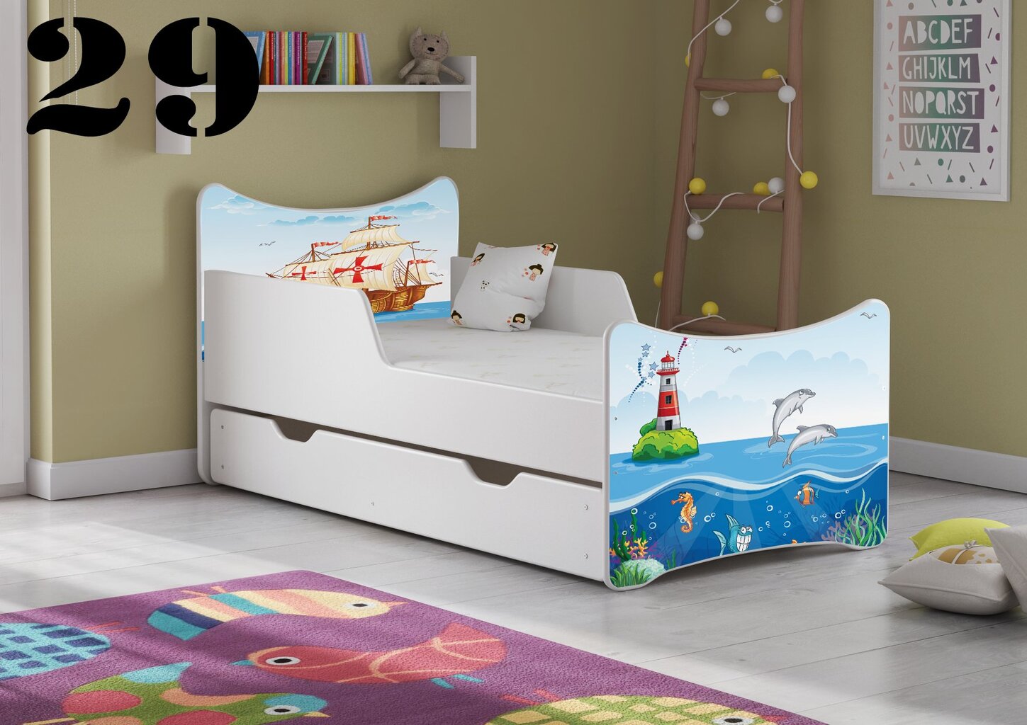 Lova su čiužiniu ir stalčiumi SMB Small 29, 140x70 cm kaina ir informacija | Vaikiškos lovos | pigu.lt