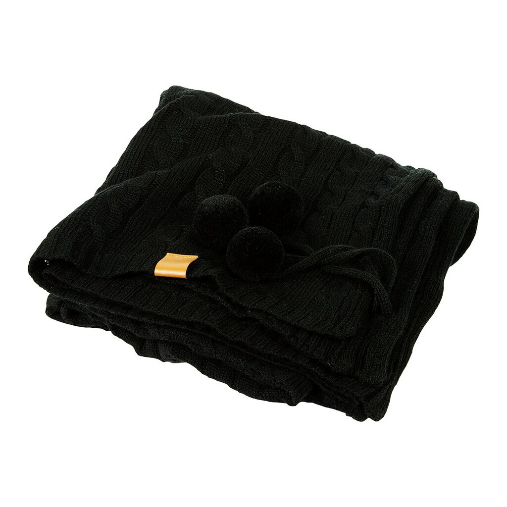 Amibelle gyvūnų antklodė su pomponais, juoda 120 x 120 cm kaina ir informacija | Guoliai, pagalvėlės | pigu.lt
