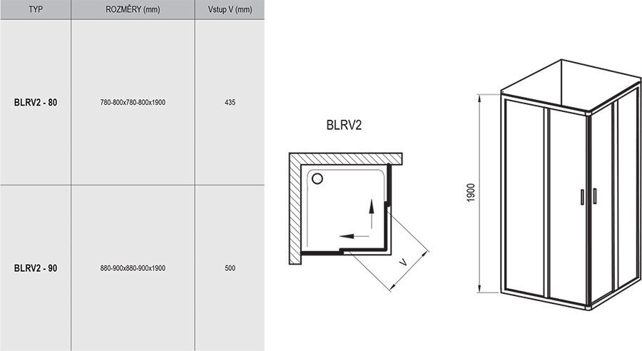 Dušo kabina Blix BLRV2, Ravak, Išmatavimai: 90x90 Stiklas: Transparent kaina ir informacija | Dušo kabinos | pigu.lt