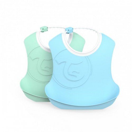 Plastikinis seilinukas Twistshake, 4+ mėn, 2 vnt., pastel blue/green kaina ir informacija | Seilinukai | pigu.lt