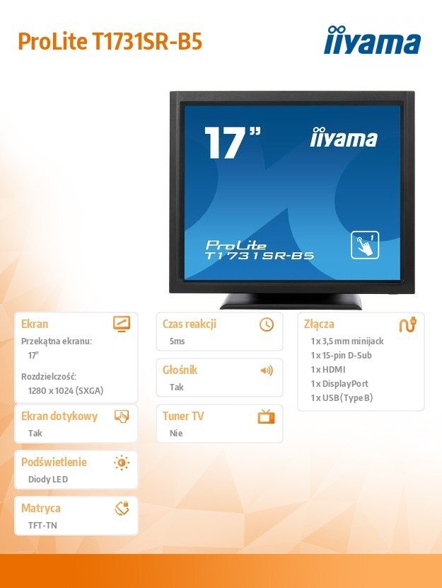 Iiyama T1731SR-B5 цена и информация | Monitoriai | pigu.lt