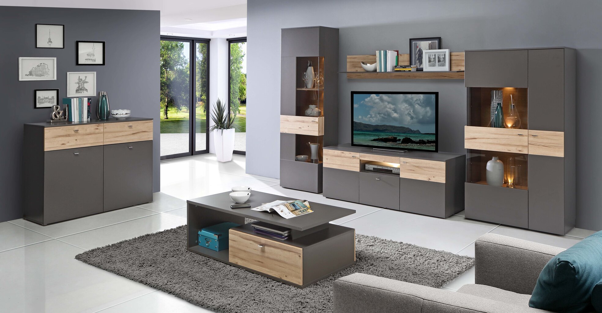 TV staliukas Como COMT131B, pilkos/ąžuolo spalvos kaina ir informacija | TV staliukai | pigu.lt