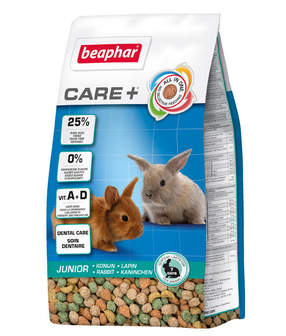 Beaphar Care+ mažiems triušiukams Rabbit Junior, 250 g цена и информация | Graužikų ir triušių maistas | pigu.lt
